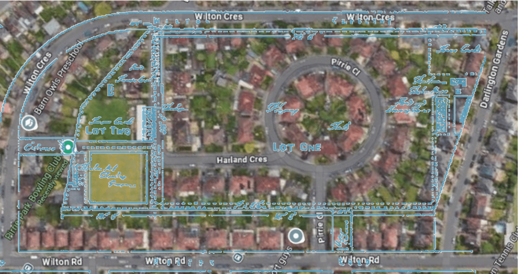Historic map of Harland & Wolff sports ground overlaid on the modern site